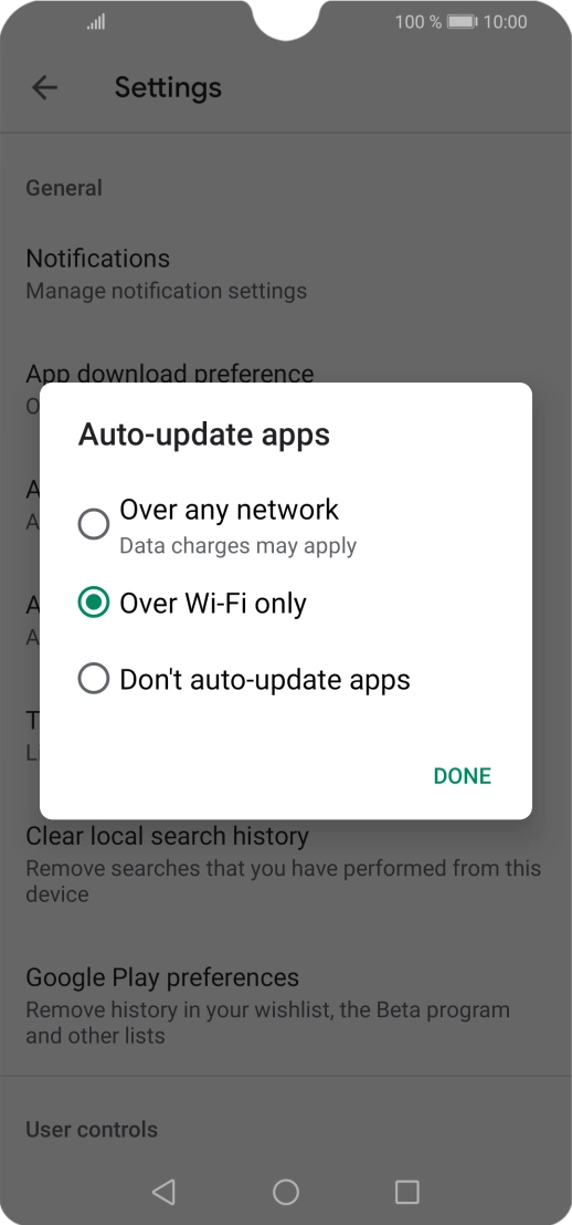 To turn on automatic update of apps using mobile network, press Over any network.