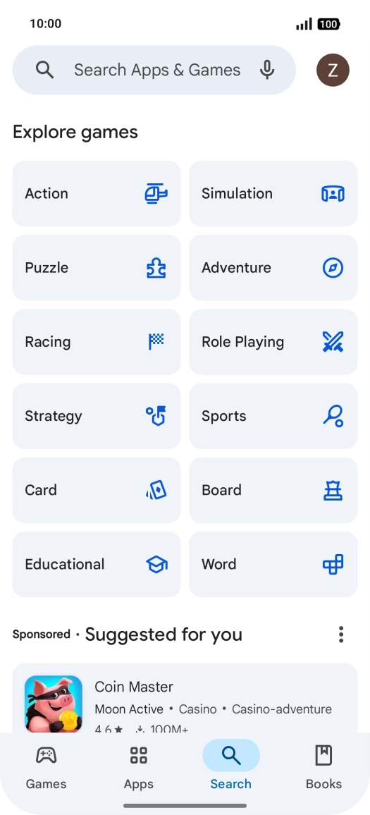 Press the search field.