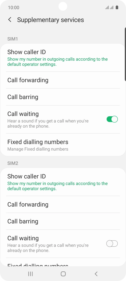 Press Fixed dialling numbers below the required SIM.