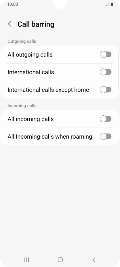 Press the required setting to turn the function on or off.