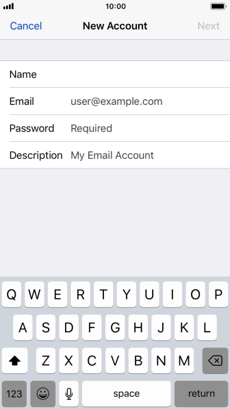 Press Email and key in your email address.