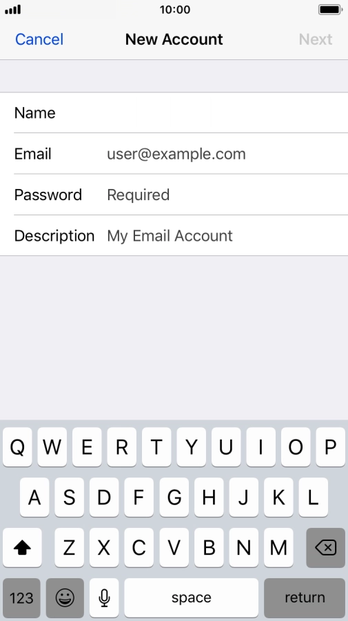 Press Email and key in your email address.