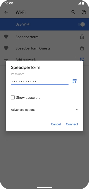 Key in the password for the Wi-Fi network and press Connect.