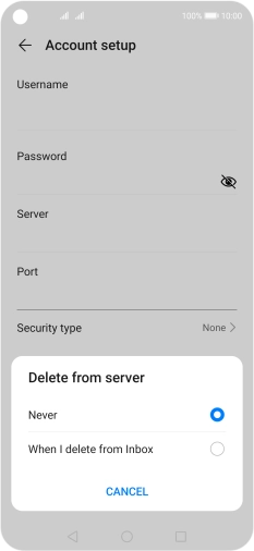 Press Never to keep email on the server when you delete them on your phone.