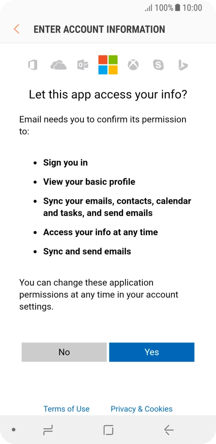 If this screen is displayed, you email account has been recognised and set up automatically. Follow the instructions on the screen to key in more information and finish setting up your phone.