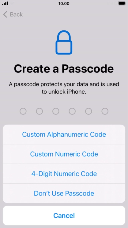Follow the instructions on the screen to turn on use of phone lock code or press Don't Use Passcode.