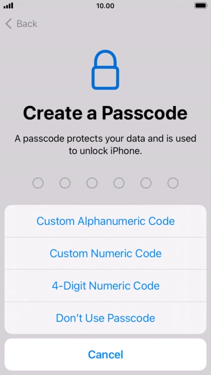 Follow the instructions on the screen to turn on use of phone lock code or press Don't Use Passcode.