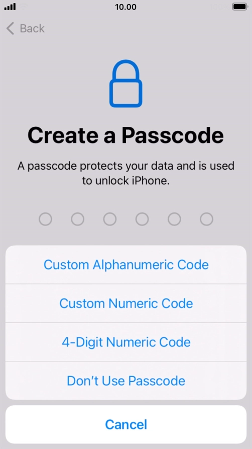 Follow the instructions on the screen to turn on use of phone lock code or press Don't Use Passcode.