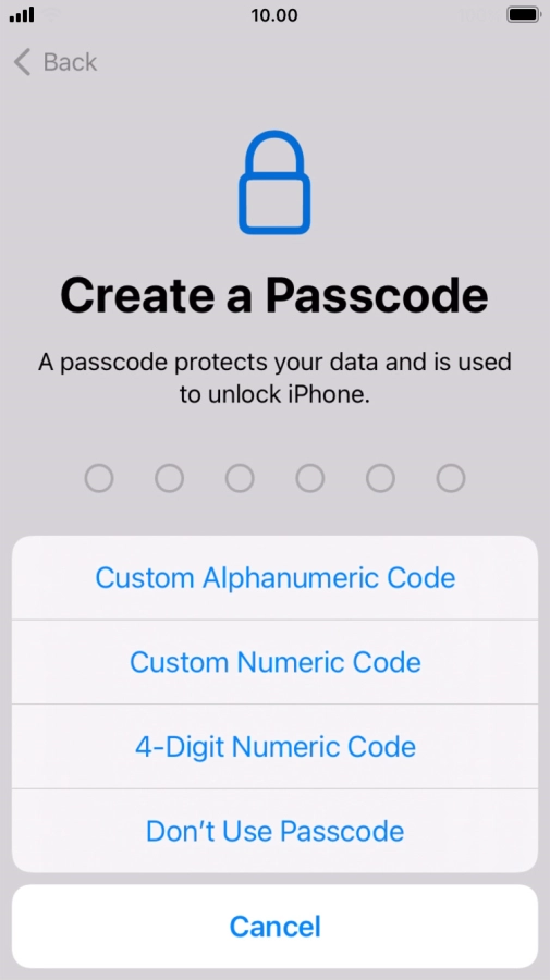 Follow the instructions on the screen to turn on use of phone lock code or press Don't Use Passcode.