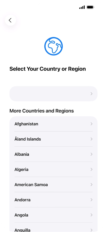Press the required country or area.