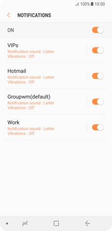 Press the indicator next to the required email account to turn the function on or off.