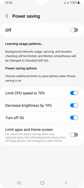 Press the indicators next to the required settings.