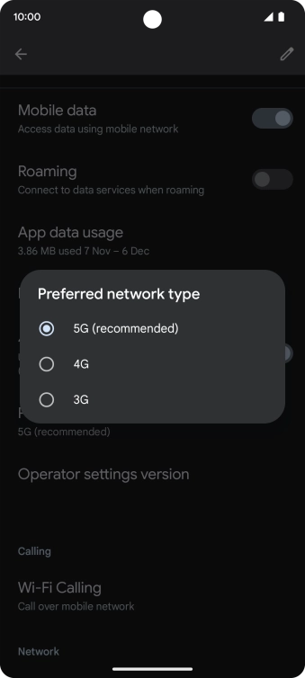 Press the required network mode.