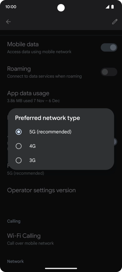 Press the required network mode.