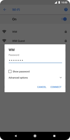 Key in the password for the Wi-Fi network and press CONNECT.