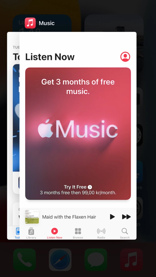 Slide upwards on the required application to end it.
