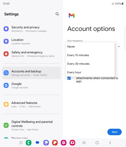 Press the required setting.