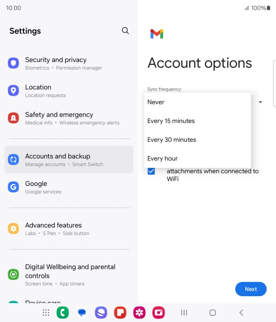 Press the required setting.