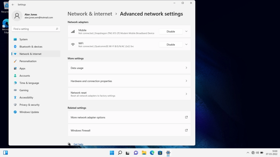 Click Network reset.