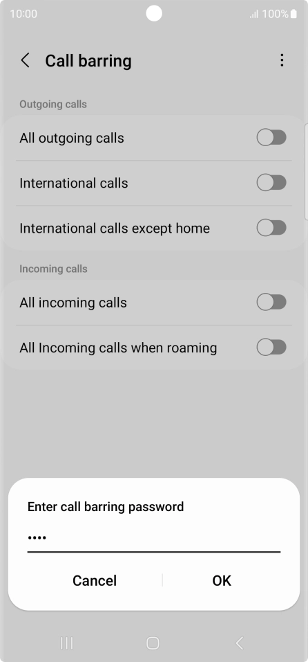 Key in your barring password and press OK.