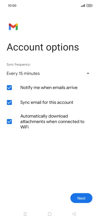 If this screen is displayed, you email account has been recognised and set up automatically. Follow the instructions on the screen to key in more information and finish setting up your phone.