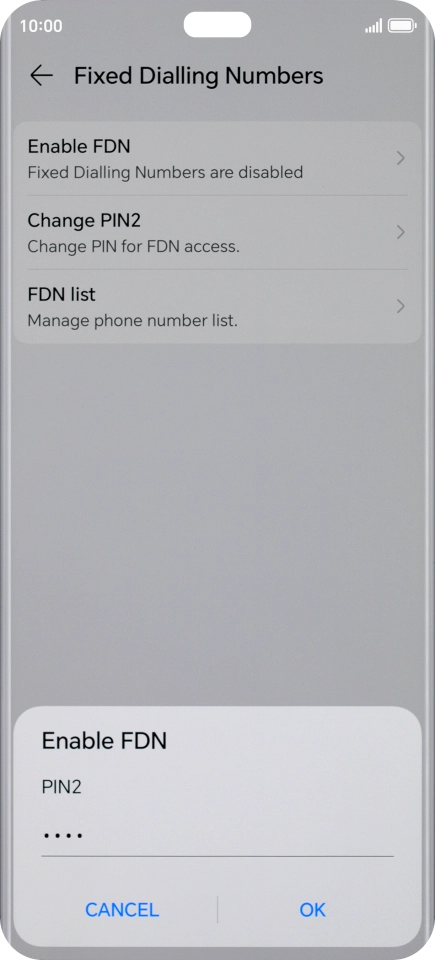 Key in your PIN2 and press OK. The default PIN2 is 0000.