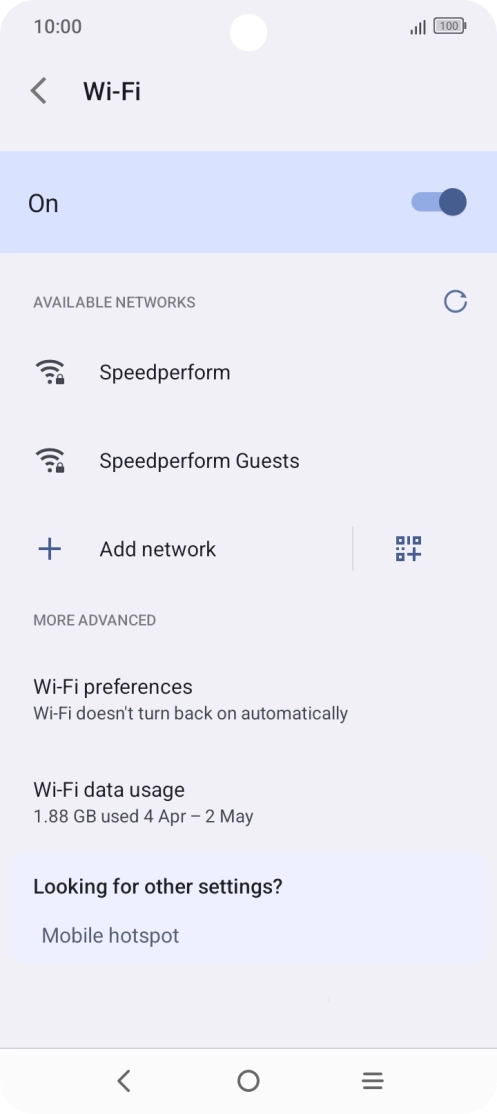 Press the required Wi-Fi network.