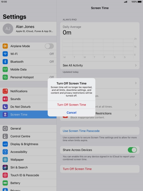 Press Turn Off Screen Time.