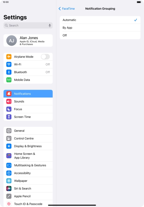Press the required setting.