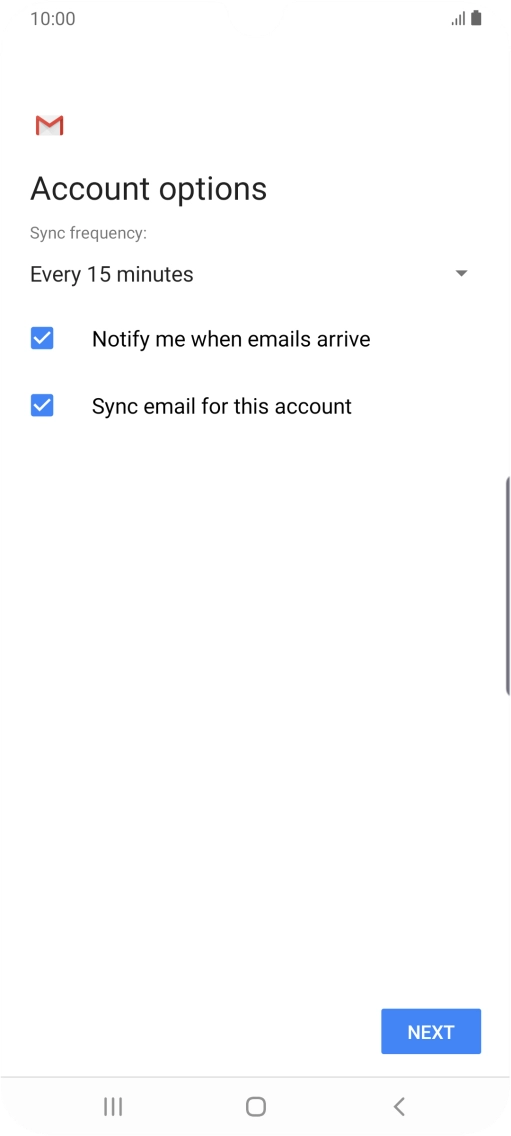 If this screen is displayed, you email account has been recognised and set up automatically. Follow the instructions on the screen to key in more information and finish setting up your phone.