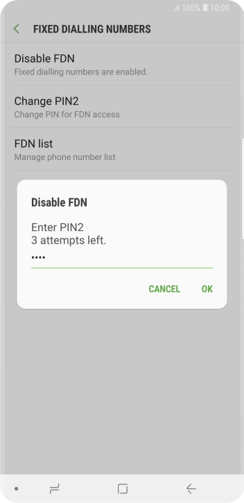 Key in your PIN2 and press OK. The default PIN2 is 0000.