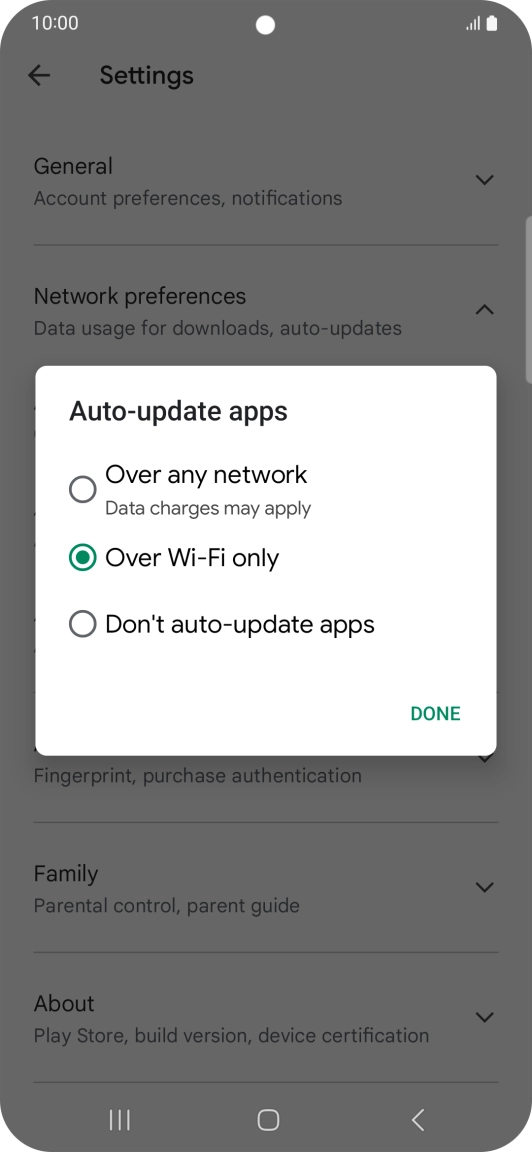 To turn on automatic update of apps using mobile network, press Over any network.