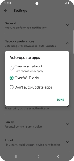 To turn on automatic update of apps using mobile network, press Over any network.