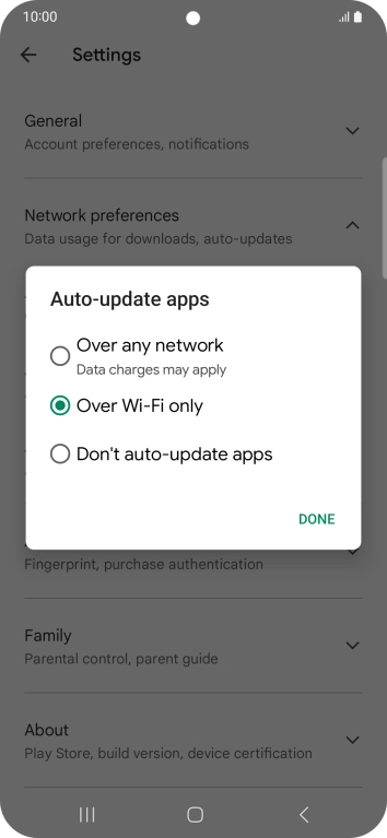 To turn on automatic update of apps using mobile network, press Over any network.
