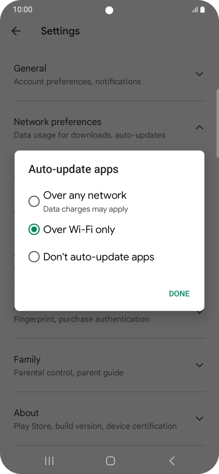To turn on automatic update of apps using mobile network, press Over any network.