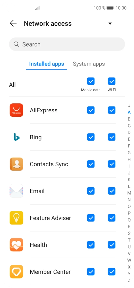 Press the field next to the application name in the 