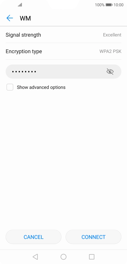 Key in the password for the Wi-Fi network and press CONNECT.