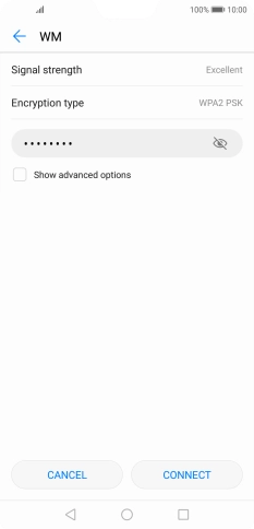 Key in the password for the Wi-Fi network and press CONNECT.