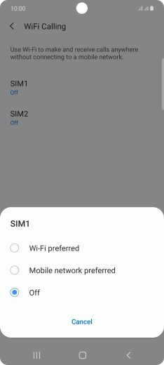 Press the required setting.