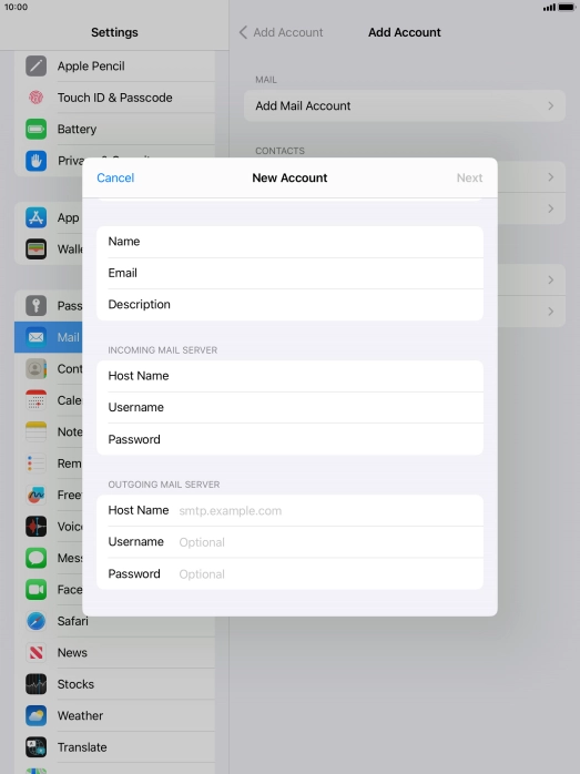 Press Host Name and key in the name of your email provider's outgoing server.