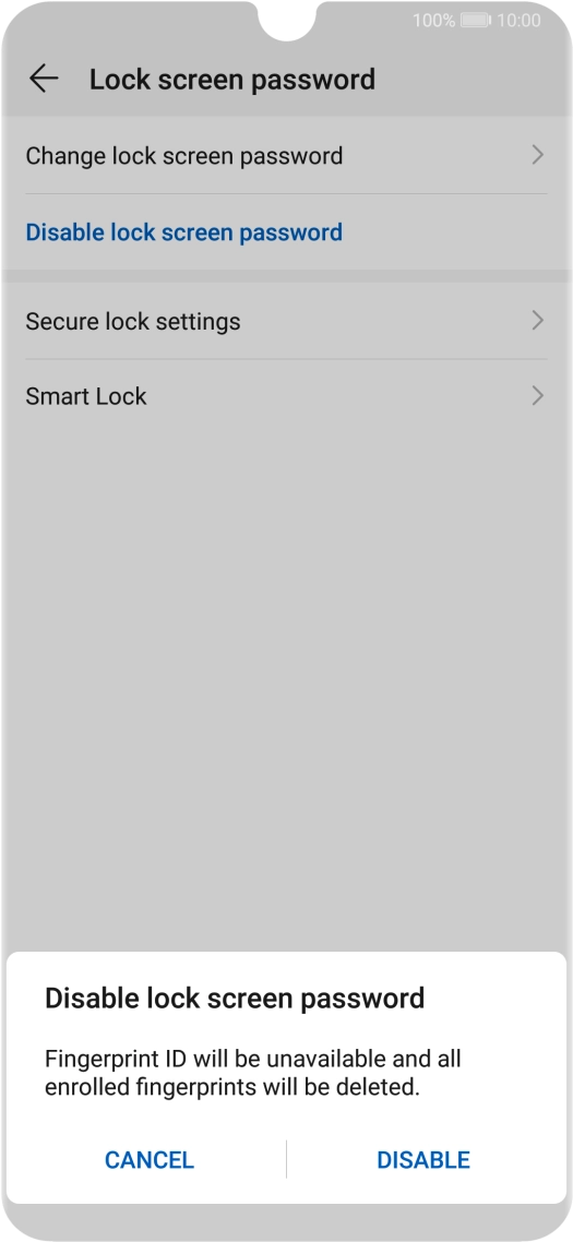 Key in the current phone lock code and press DISABLE.
