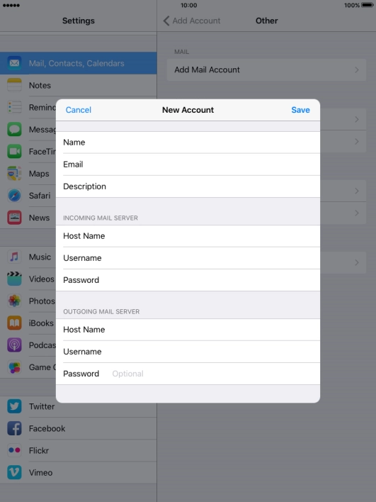 Press Password and key in the password for your email account.