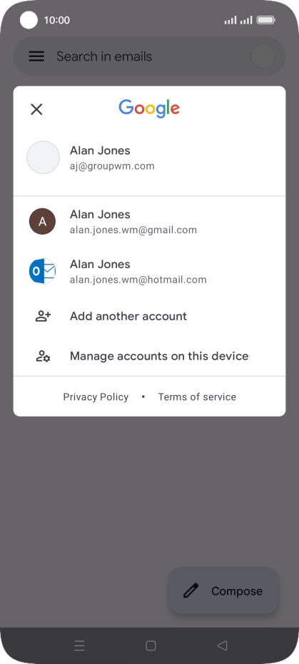 Press the required email account.