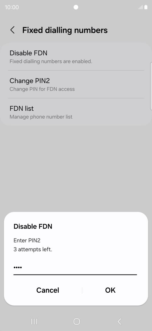 Key in your PIN2 and press OK. The default PIN2 is 0000.