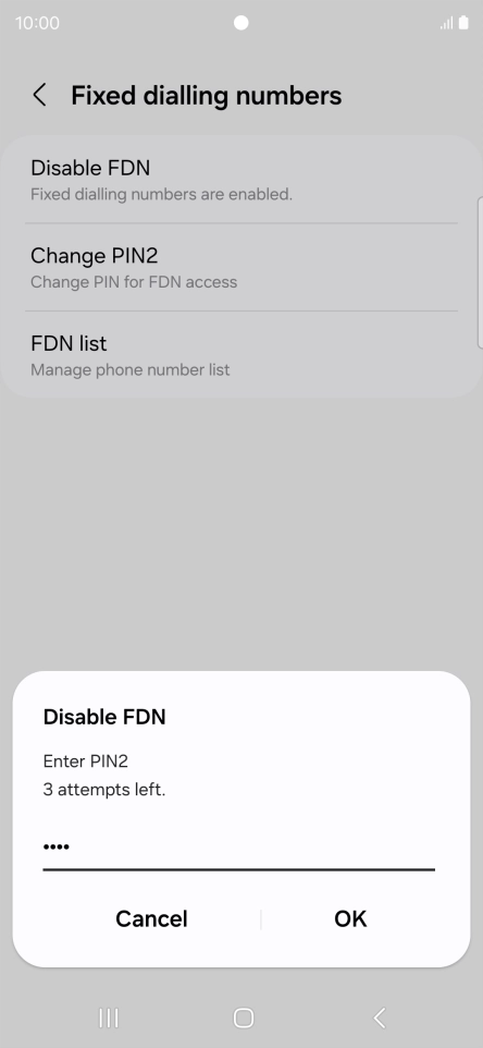 Key in your PIN2 and press OK. The default PIN2 is 0000.