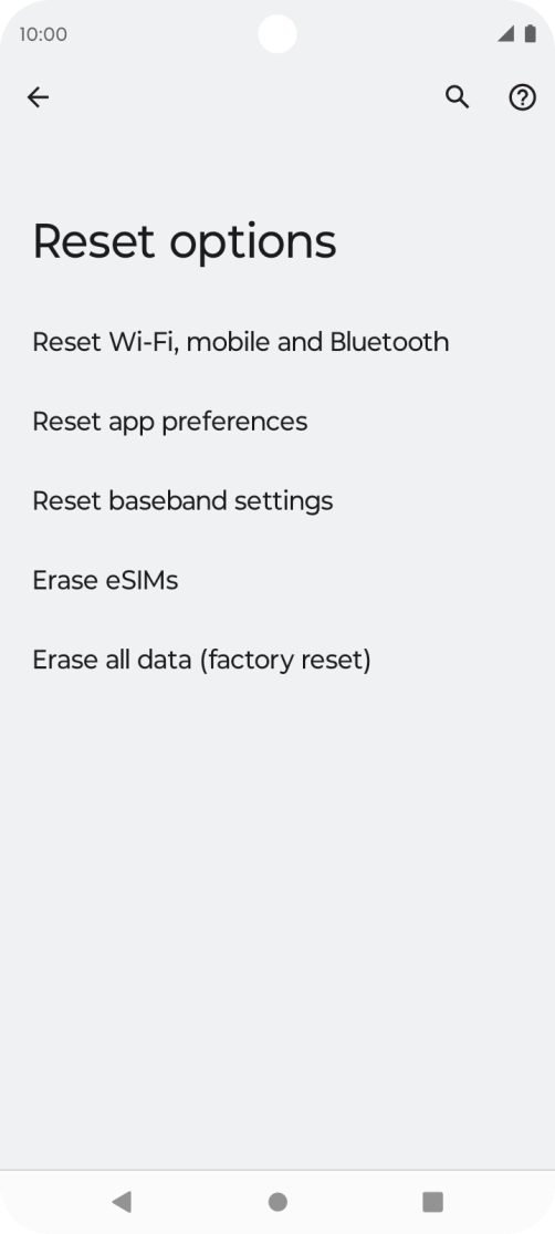 Press Erase all data (factory reset).