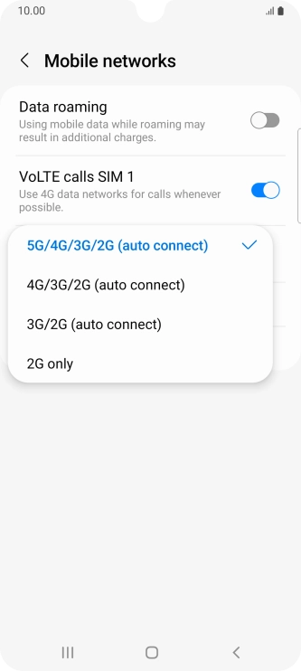 Press the required network mode.