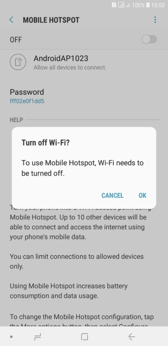 If Wi-Fi is turned on, press OK.