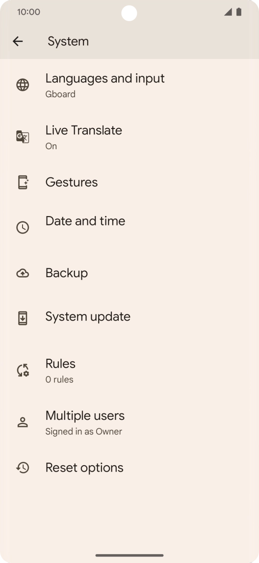 Press Reset options.