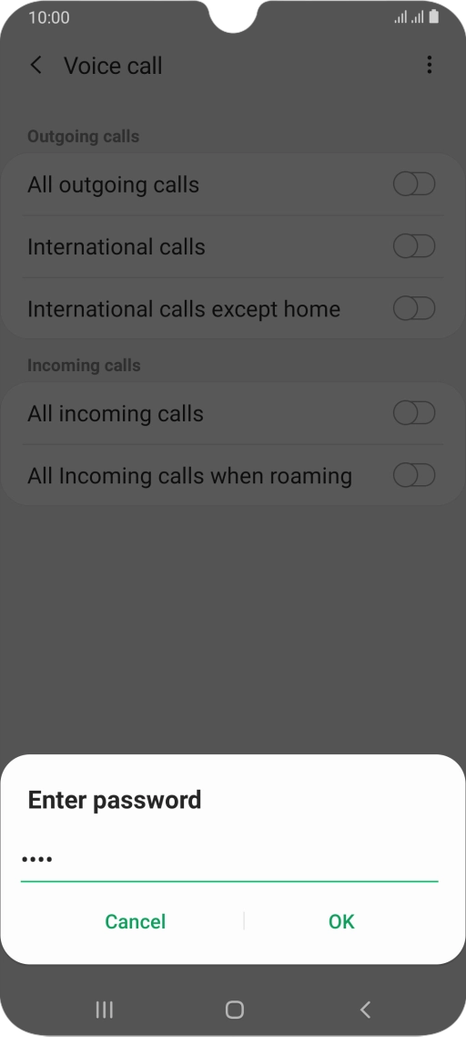 Key in your barring password and press OK.